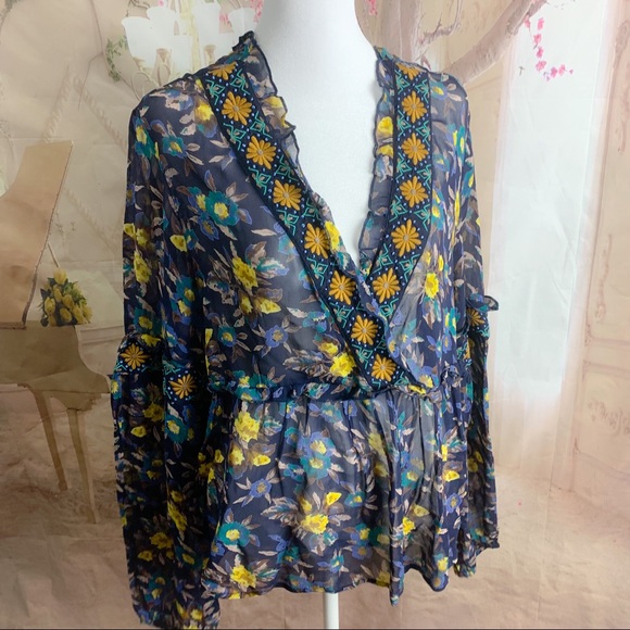 Anthropologie Meadow Rue Floral Sheer Blouse - Picture 5 of 11